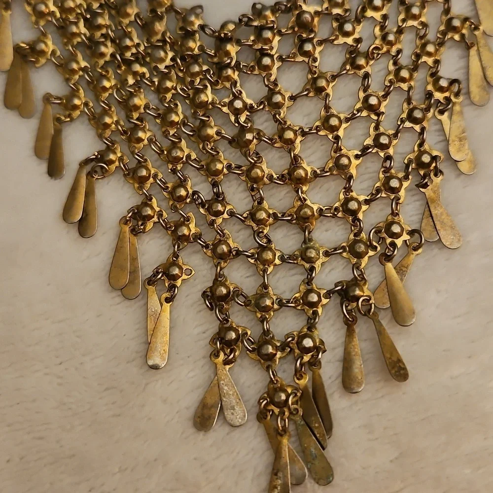 Antique Chainmaille V-Shape Fringe Bib Festival Necklace